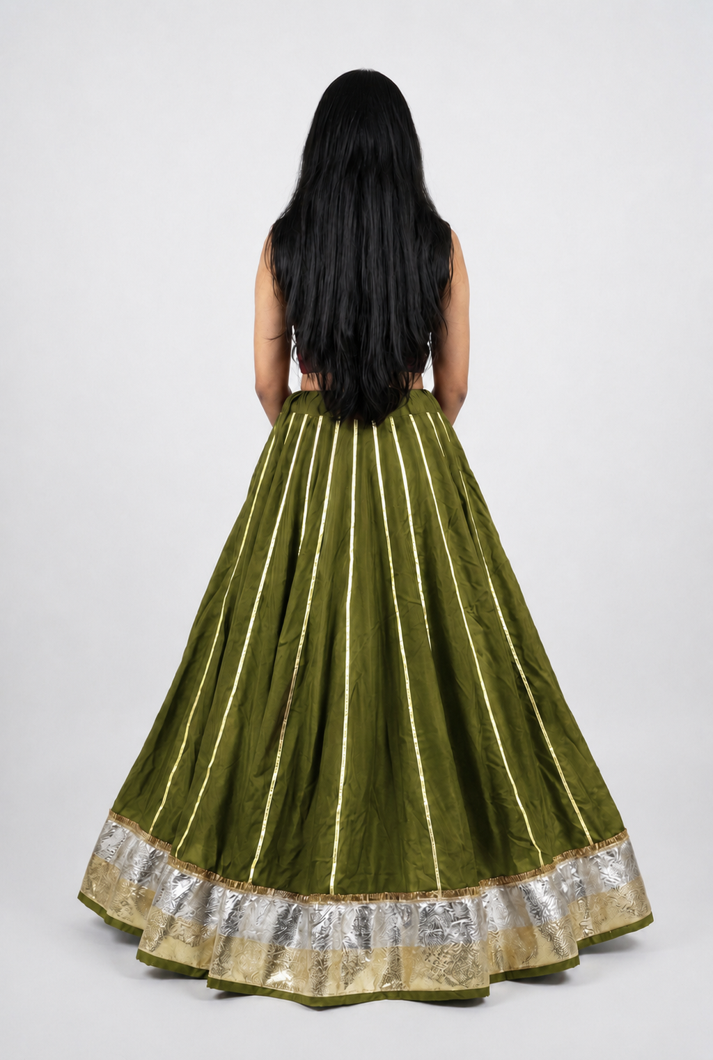 Banjara India Black Premium Rayon Kali Skirt/Chaniya – Skirt-Sona Chandi- Mehendi