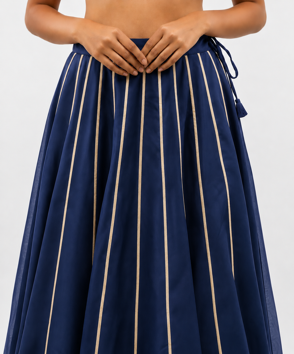 Banjara India Black Roman Silk Kali Skirt/Chaniya – Skirt-GoldenKali-Oxford Blue