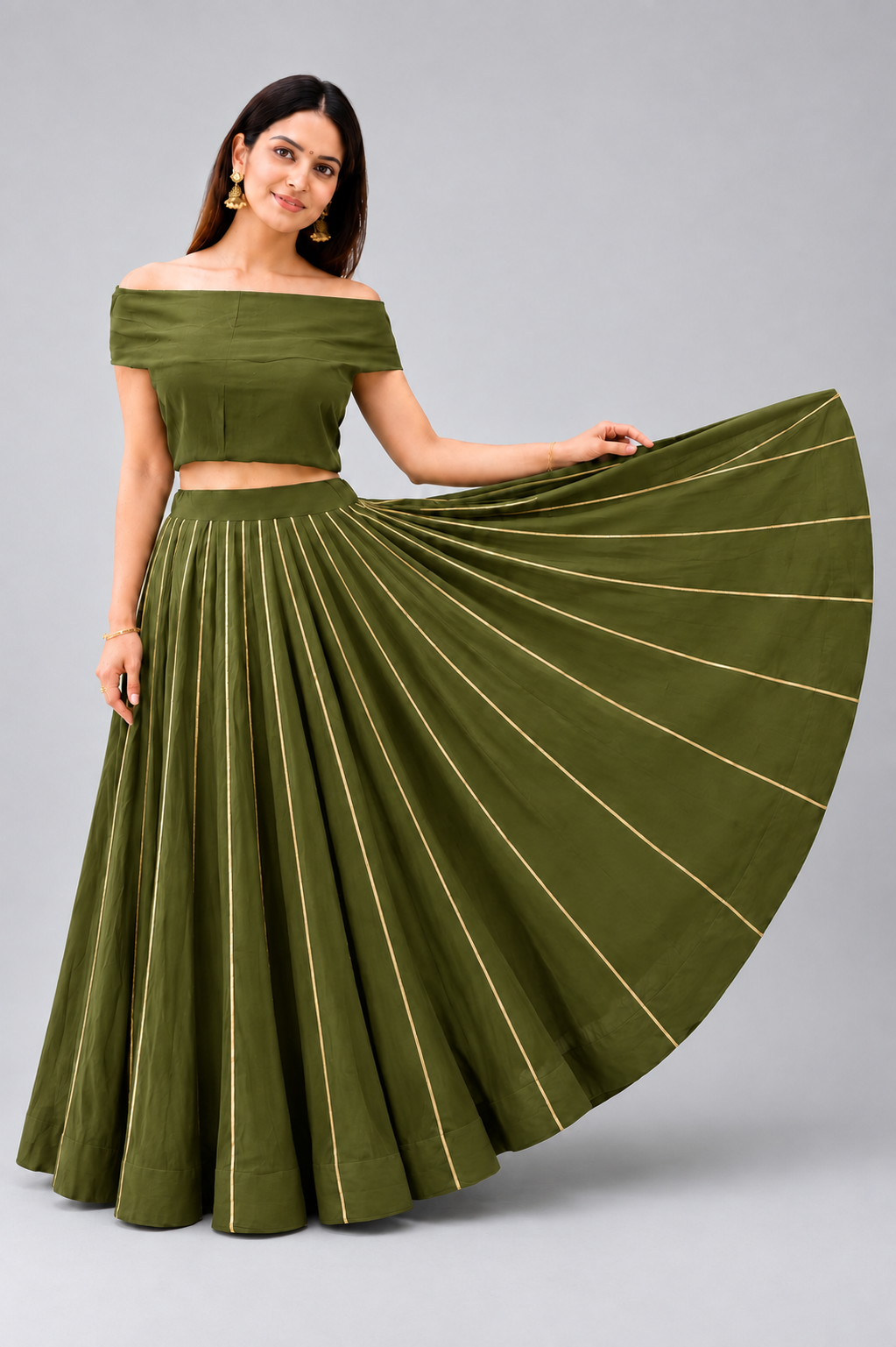 Banjara India Black Roman Silk Kali Skirt/Chaniya – Skirt-GoldenKali-Mehandi