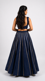 Banjara India Black Roman Silk Kali Skirt/Chaniya – Skirt-GoldenKali-Oxford Blue