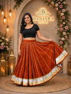 Banjara India Black Premium Rayon Kali Skirt/Chaniya – Skirt-Sona Chandi- Rust