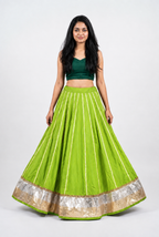 Banjara India Black Premium Rayon Kali Skirt/Chaniya – Skirt-Sona Chandi- Lime Green