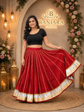 Banjara India Black Premium Rayon Kali Skirt/Chaniya – Skirt-Sona Chandi- Red