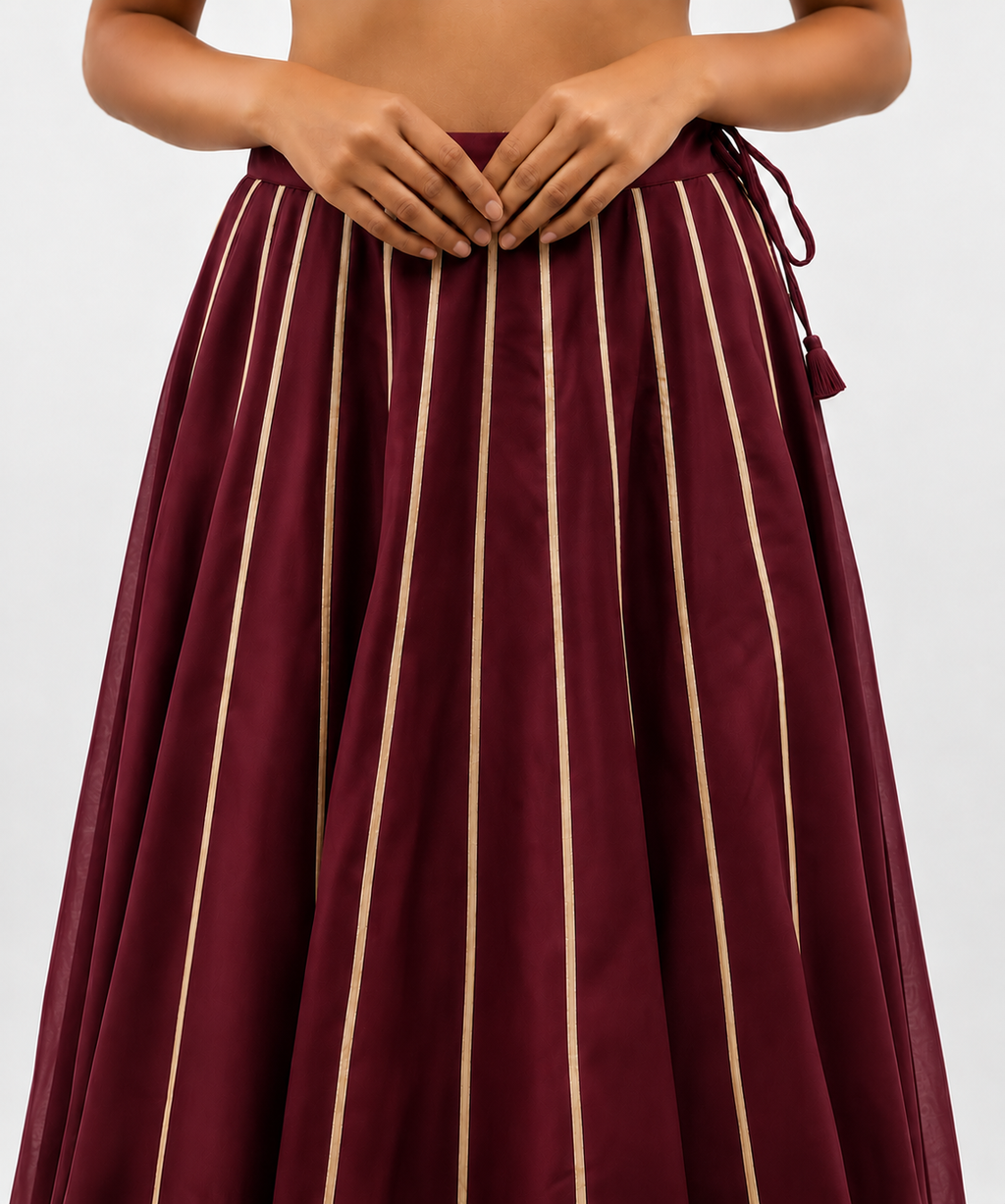 Banjara India Black Roman Silk Kali Skirt/Chaniya – Skirt-GoldenKali-Maroon