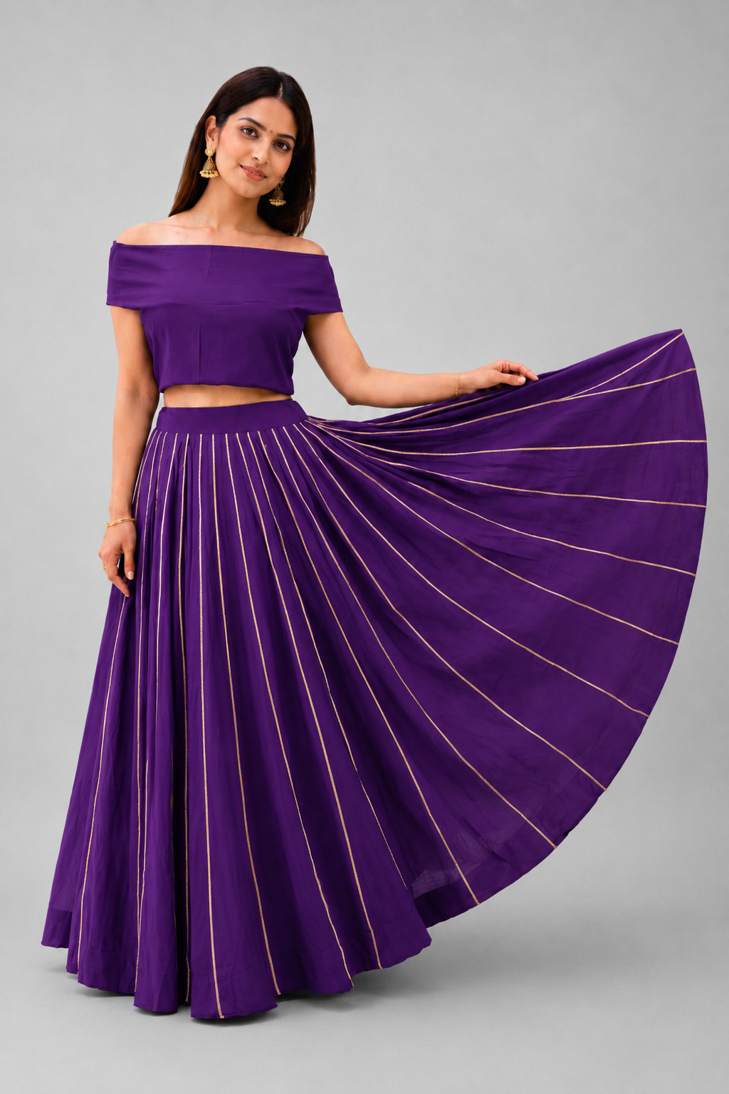 Banjara India Black Roman Silk Kali Skirt/Chaniya – Skirt-GoldenKali-Purple