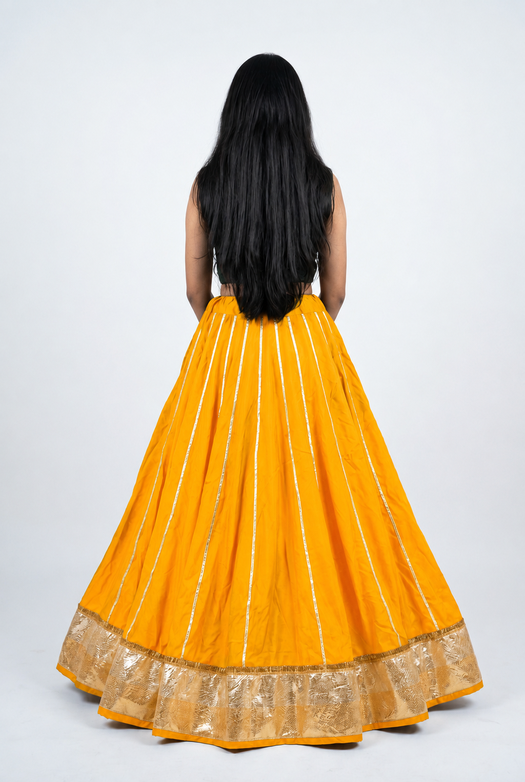 Banjara India Black Premium Rayon Kali Skirt/Chaniya – Skirt-Sona Chandi- Mustard Yellow