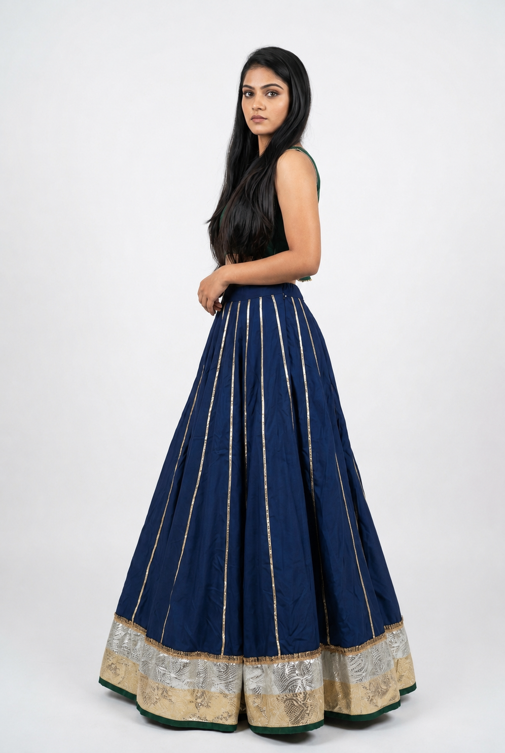 Banjara India Black Premium Rayon Kali Skirt/Chaniya – Skirt-Sona Chandi-Oxford Blue