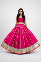 Banjara India Black Premium Rayon Kali Skirt/Chaniya – Skirt-Sona Chandi- Rani Pink