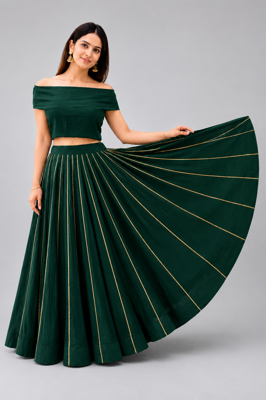 Banjara India Black Roman Silk Kali Skirt/Chaniya – Skirt-GoldenKali-Bottle Green