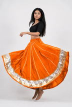 Banjara India Black Premium Rayon Kali Skirt/Chaniya – Skirt-Sona Chandi- Orange