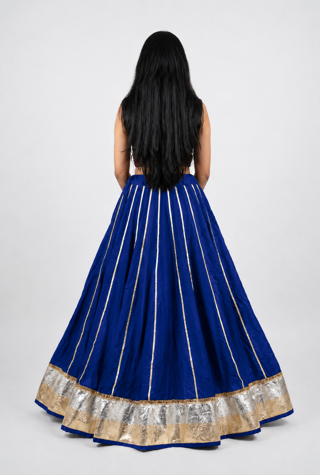 Banjara India Black Premium Rayon Kali Skirt/Chaniya – Skirt-Sona Chandi- Royal Blue