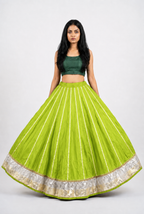 Banjara India Black Premium Rayon Kali Skirt/Chaniya – Skirt-Sona Chandi- Lime Green