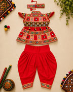 Banjara India Cotton Kutch Work Embroidered Kids Kediyu & Dhoti Set with Headband (KD-Krishna)-Red