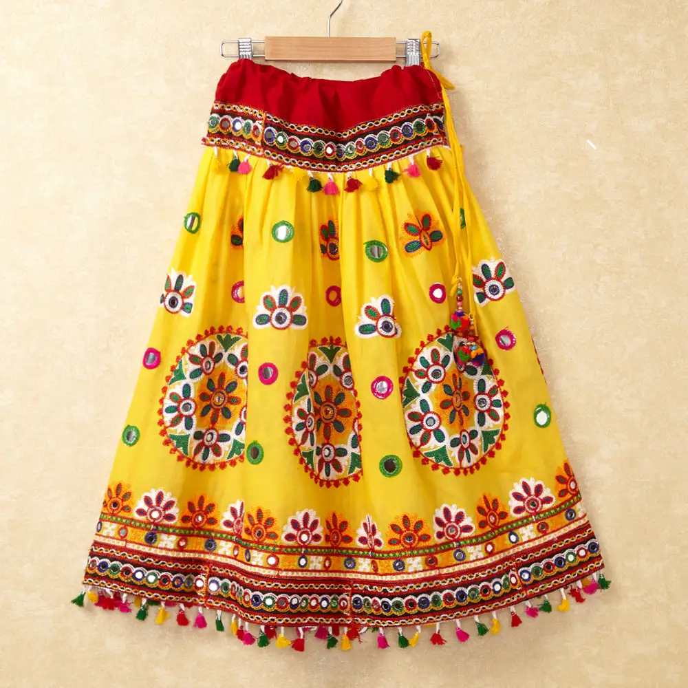 Banjara India Kutchi Emboidered Yellow Girls Chaniya Choli with Dupatta (CC-RING) - YELLOW