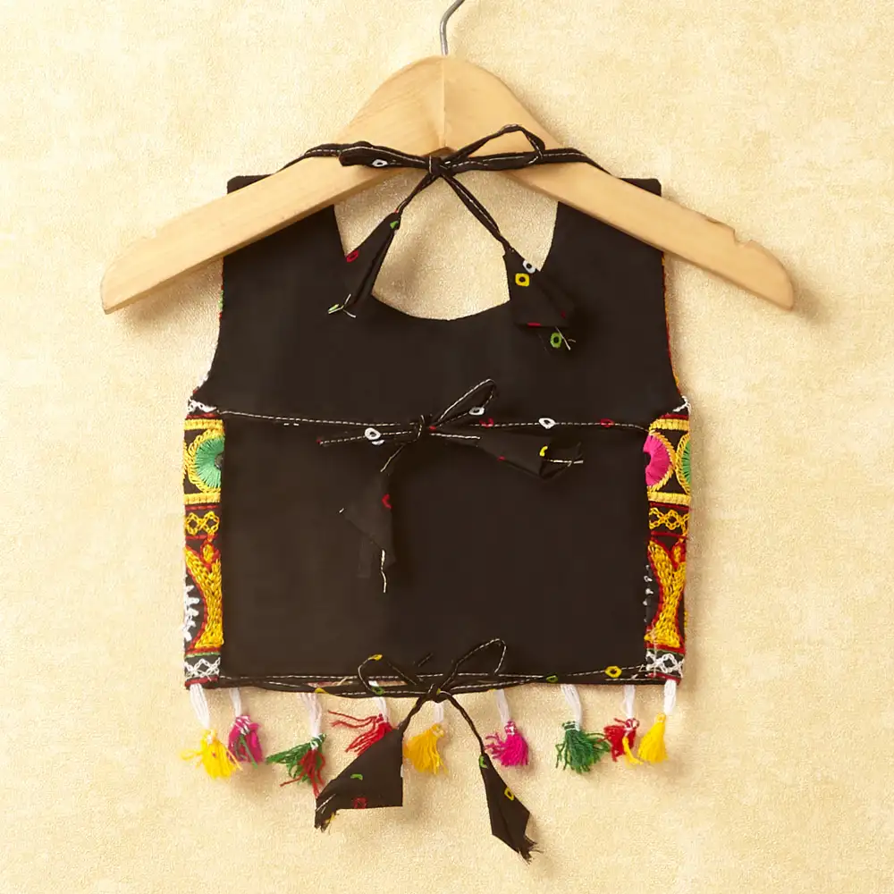 Banjara India Kutchi Emboidered Black Girls Chaniya Choli with Dupatta (CC-POP) - Black