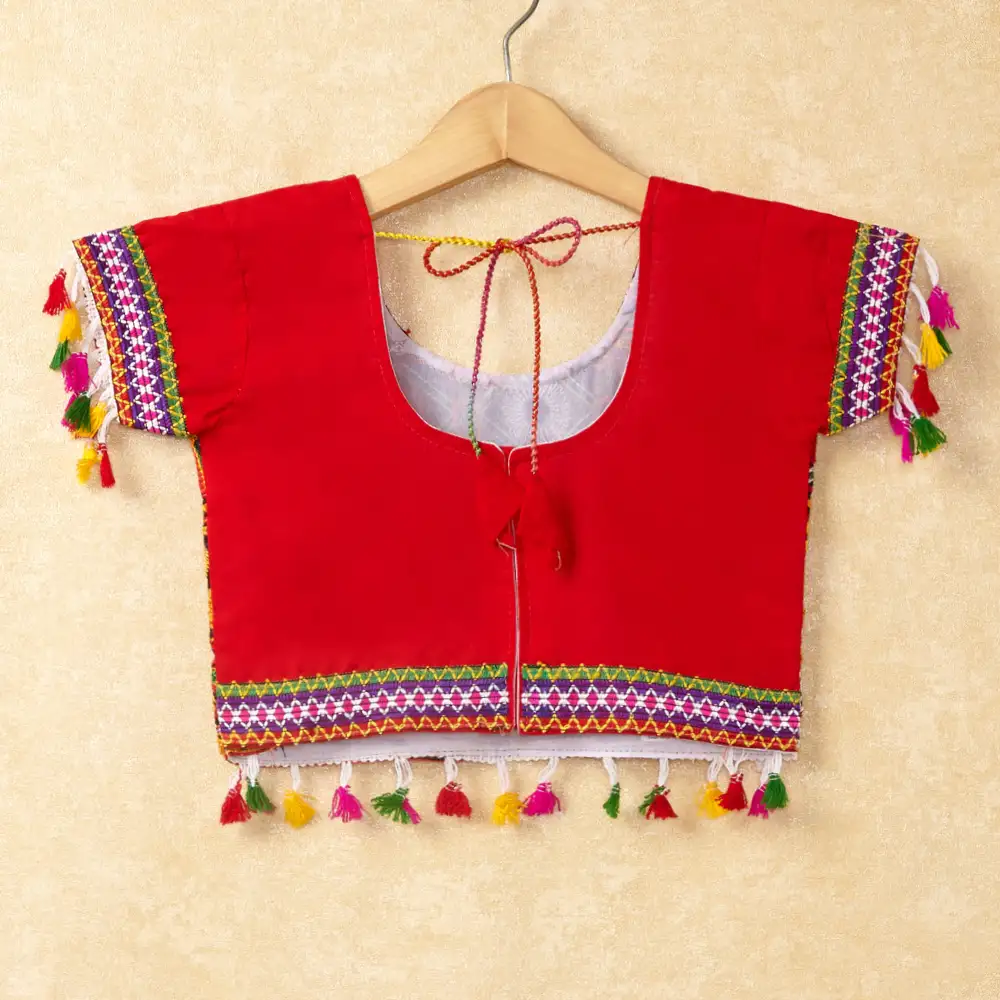 Banjara India Kutchi Emboidered Red Girls Chaniya Choli with Dupatta (CC-WAVE) - Red