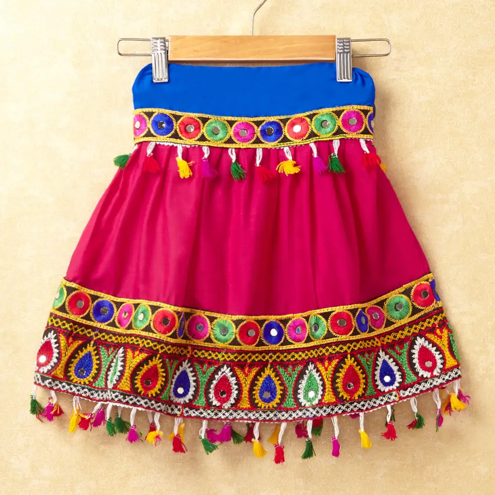 Banjara India Kutchi Emboidered Blue Girls Chaniya Choli with Dupatta (CC-DROP) - PINK