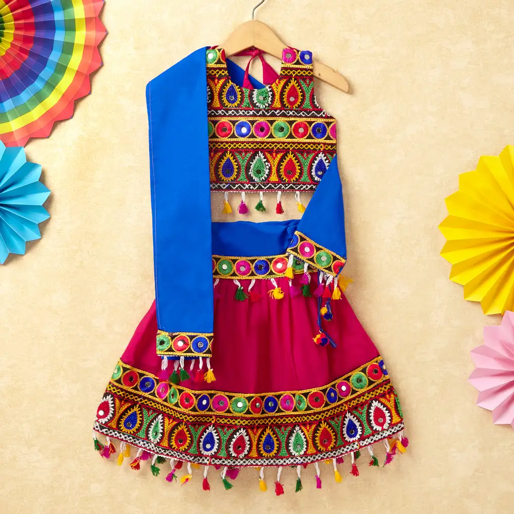 Banjara India Kutchi Emboidered Blue Girls Chaniya Choli with Dupatta (CC-DROP) - PINK
