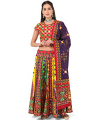 Banjara India Cotton Long Flair Aari Embroidery Kutch Work (Lehenga Choli) Chaniya Choli Set with Dupatta--Temple-05