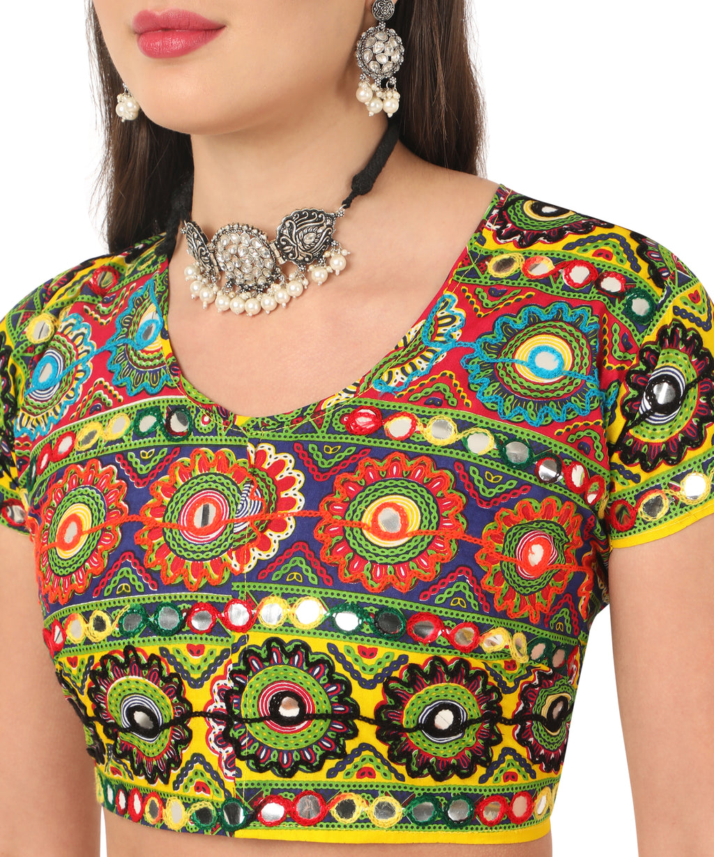 Banjara India Cotton Long Flair Aari Embroidery Kutch Work (Lehenga Choli) Chaniya Choli Set with Dupatta-KAJU02