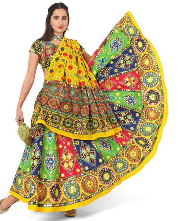 Banjara India Cotton Long Flair Aari Embroidery Kutch Work (Lehenga Choli) Chaniya Choli Set with Dupatta-KAJU02