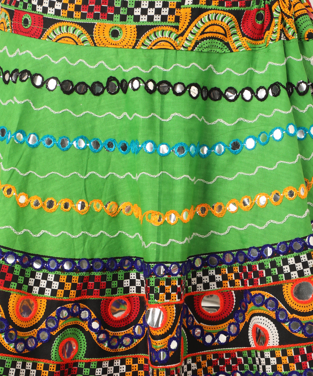 Banjara India Cotton Long Flair Aari Embroidery Kutch Work (Lehenga Choli) Chaniya Choli Set with Dupatta-GOL04
