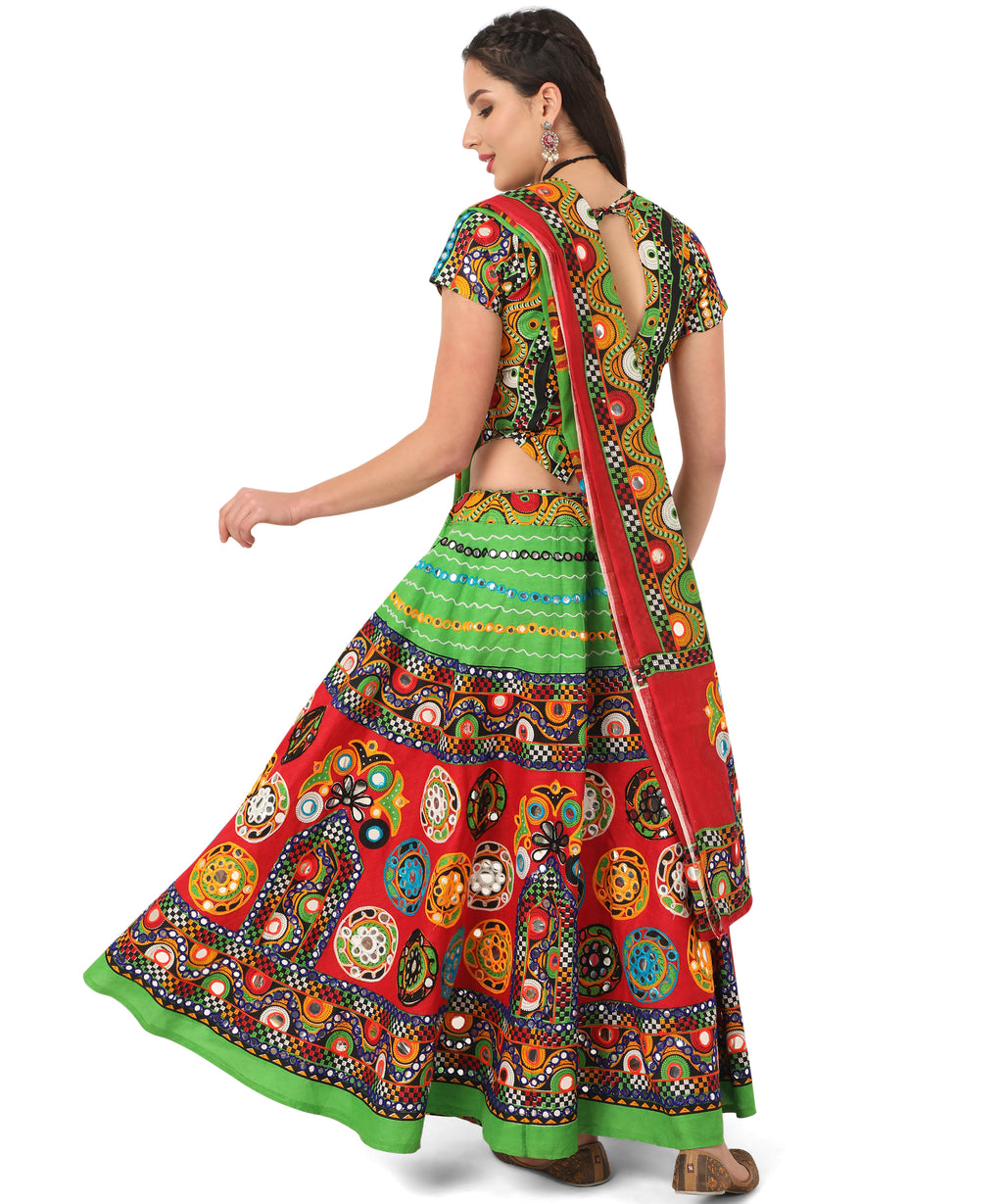 Banjara India Cotton Long Flair Aari Embroidery Kutch Work (Lehenga Choli) Chaniya Choli Set with Dupatta-GOL04