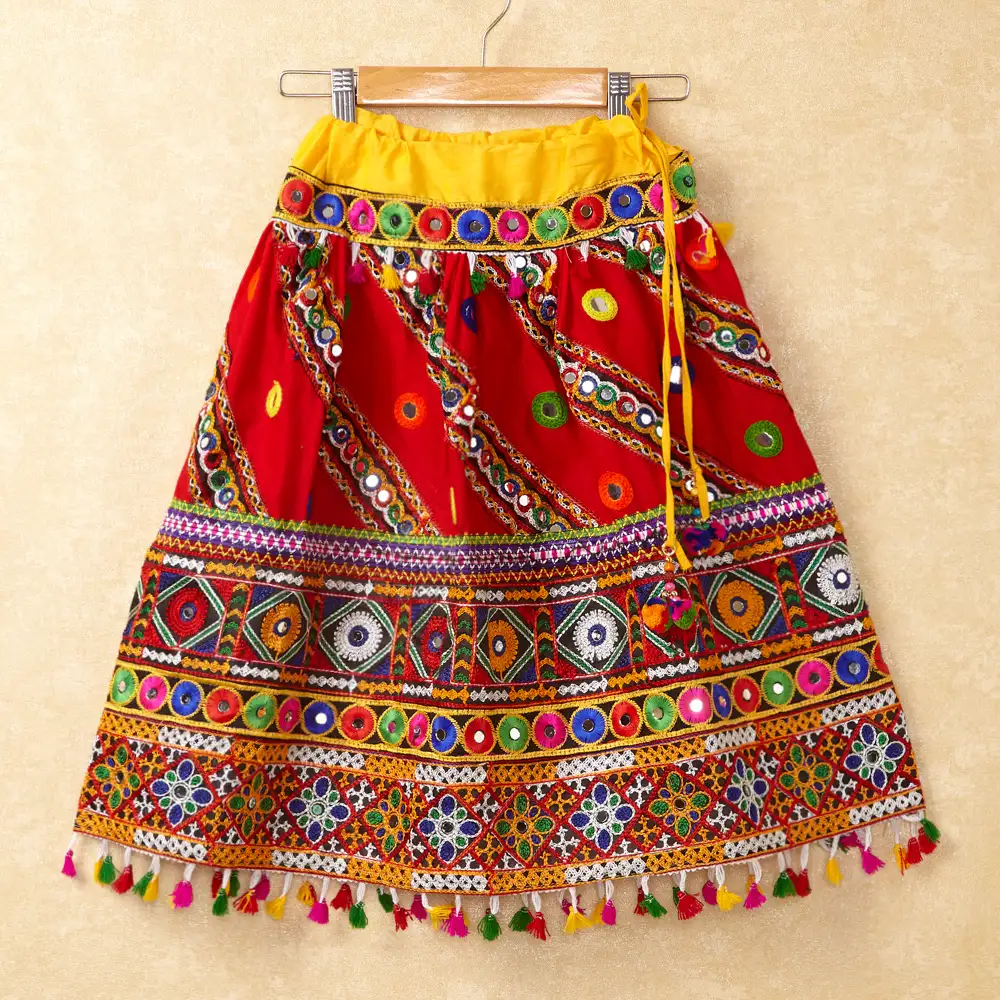 Banjara India Kutchi Emboidered Red Girls Chaniya Choli with Dupatta (CC-WAVE) - Red