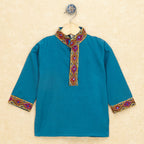 Kutchi EmboideTurquoise Kurta Pajama for Boys - Turquoise