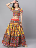 Banjara India Cotton Long Flair Aari Embroidery Kutch Work (Lehenga Choli) Chaniya Choli Set with Dupatta-(CC-SLASH-YELLOW)