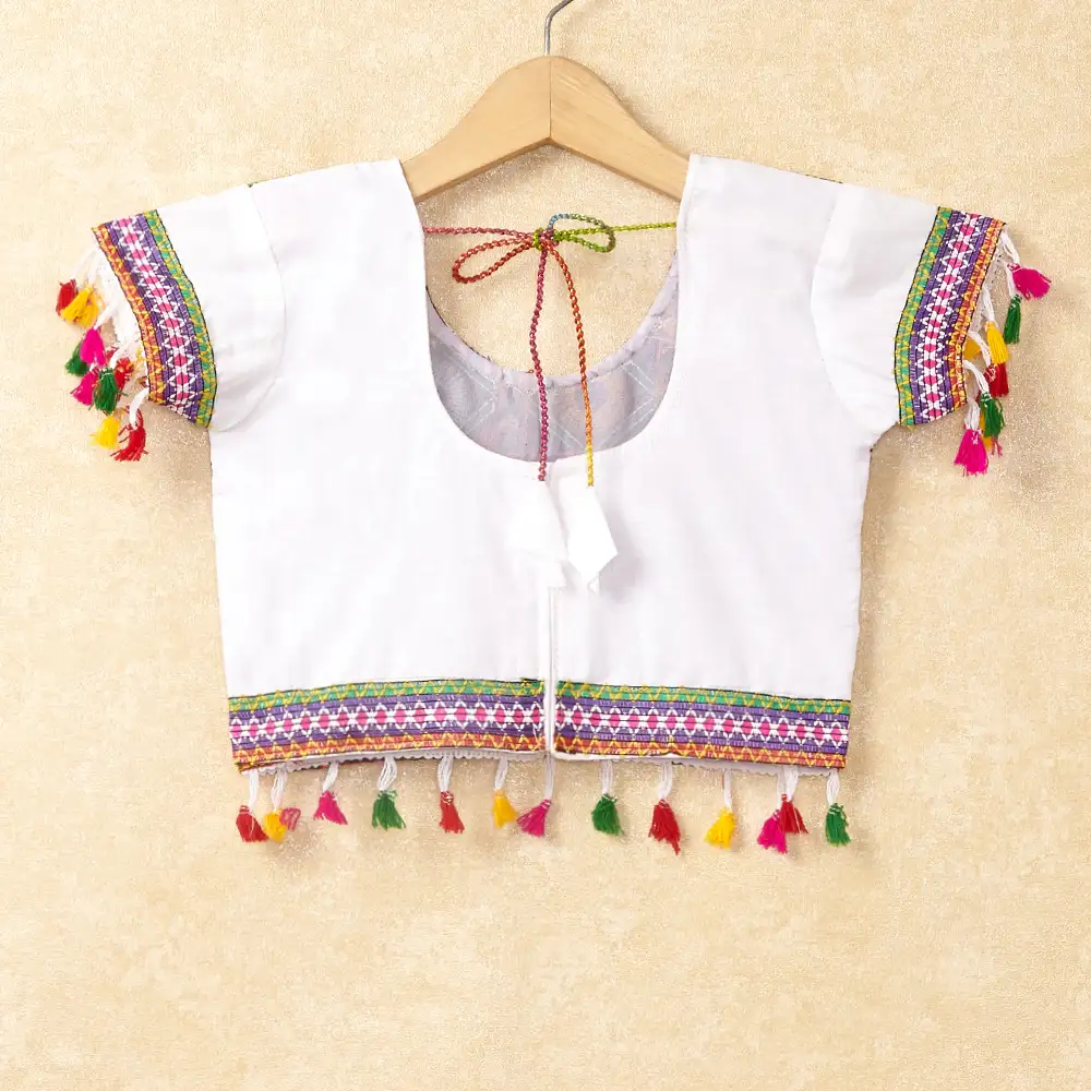 Banjara India Kutchi Emboidered White Girls Chaniya Choli with Dupatta (CC-WAVE) - WHITE