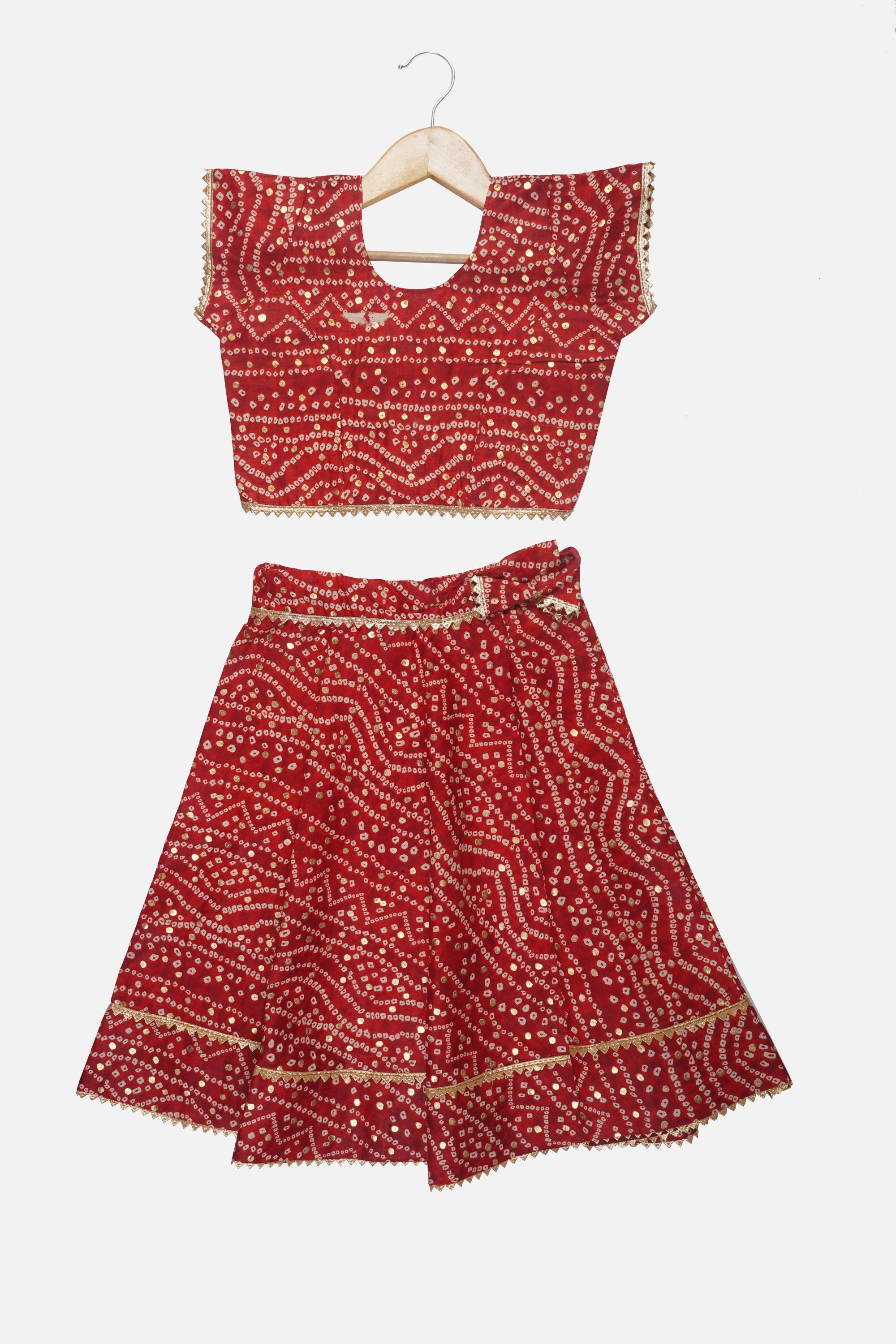 Banjara India Kutchi Emboidered Yellow Girls Chaniya Choli with Dupatta (CC-BANDHEJ) - Red