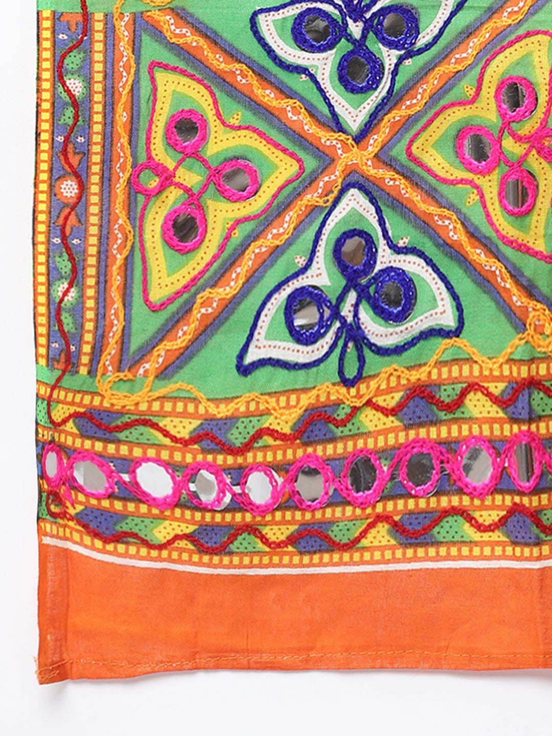 Banjara India Cotton Long Flair Aari Embroidery Kutch Work (Lehenga Choli) Chaniya Choli Set with Dupatta-Temple-07