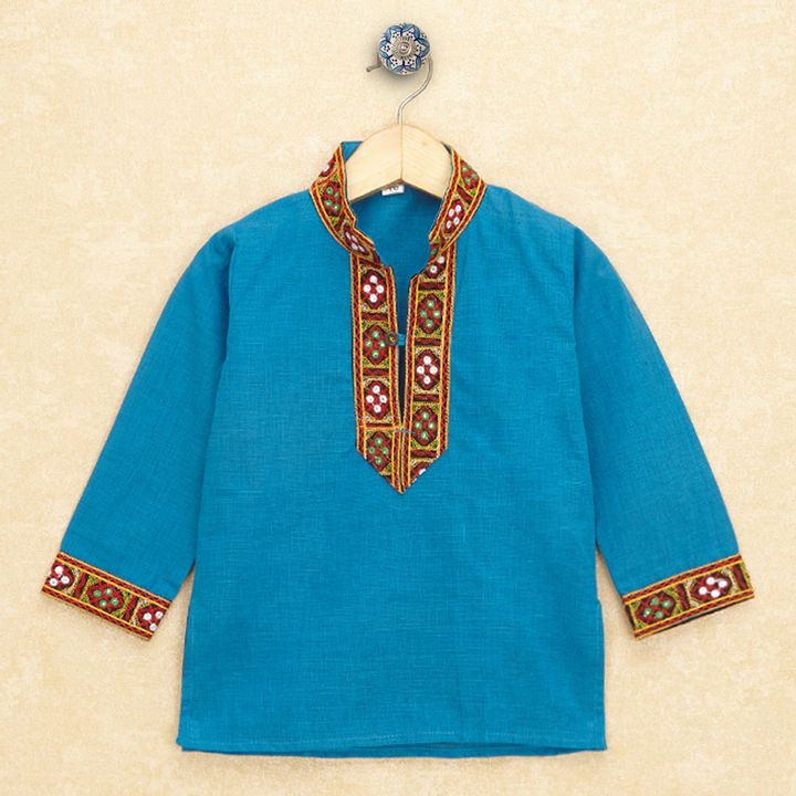 Kutchi Emboidered Kurta Pajama for Boys - Blue