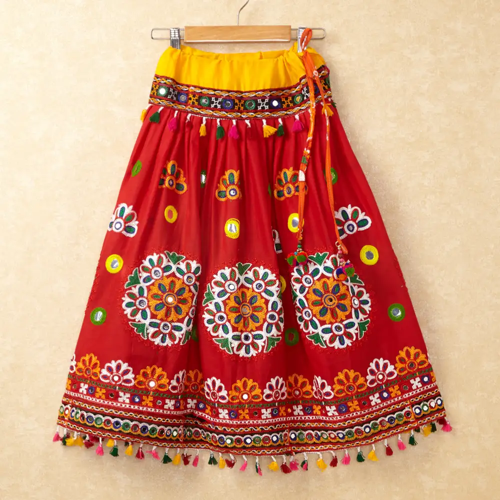 Banjara India Kutchi Emboidered Red Girls Chaniya Choli with Dupatta (CC-RING) - Red