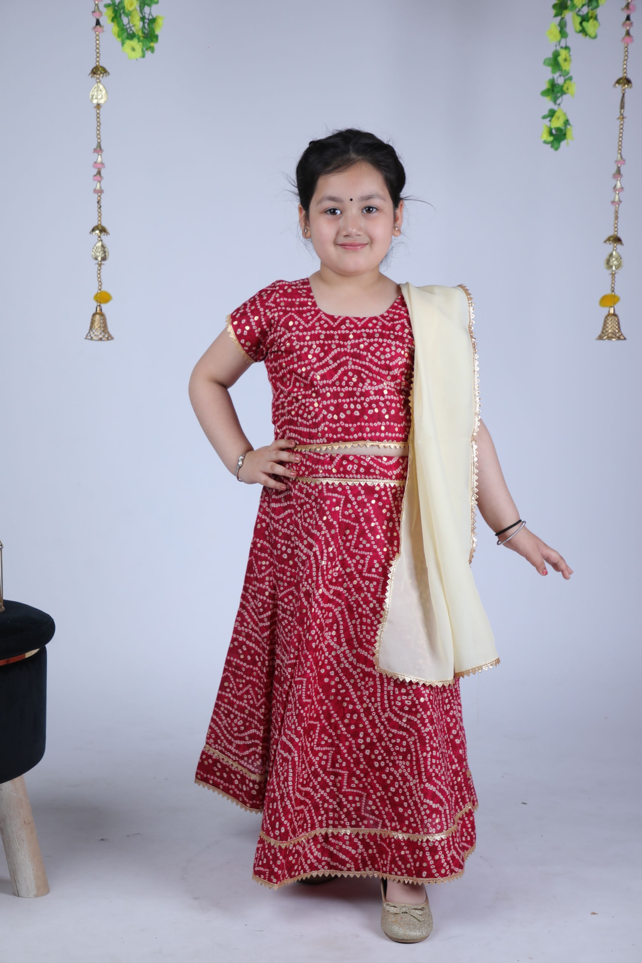 Banjara India Kutchi Emboidered Yellow Girls Chaniya Choli with Dupatta (CC-BANDHEJ) - Red