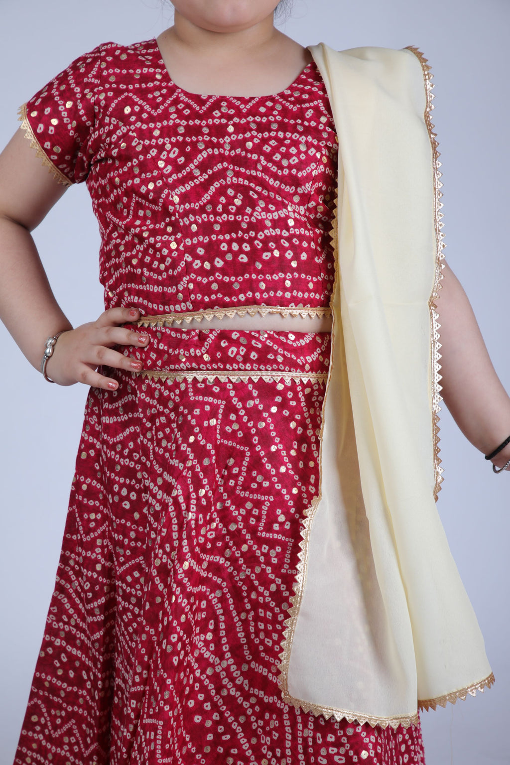 Banjara India Kutchi Emboidered Yellow Girls Chaniya Choli with Dupatta (CC-BANDHEJ) - Red