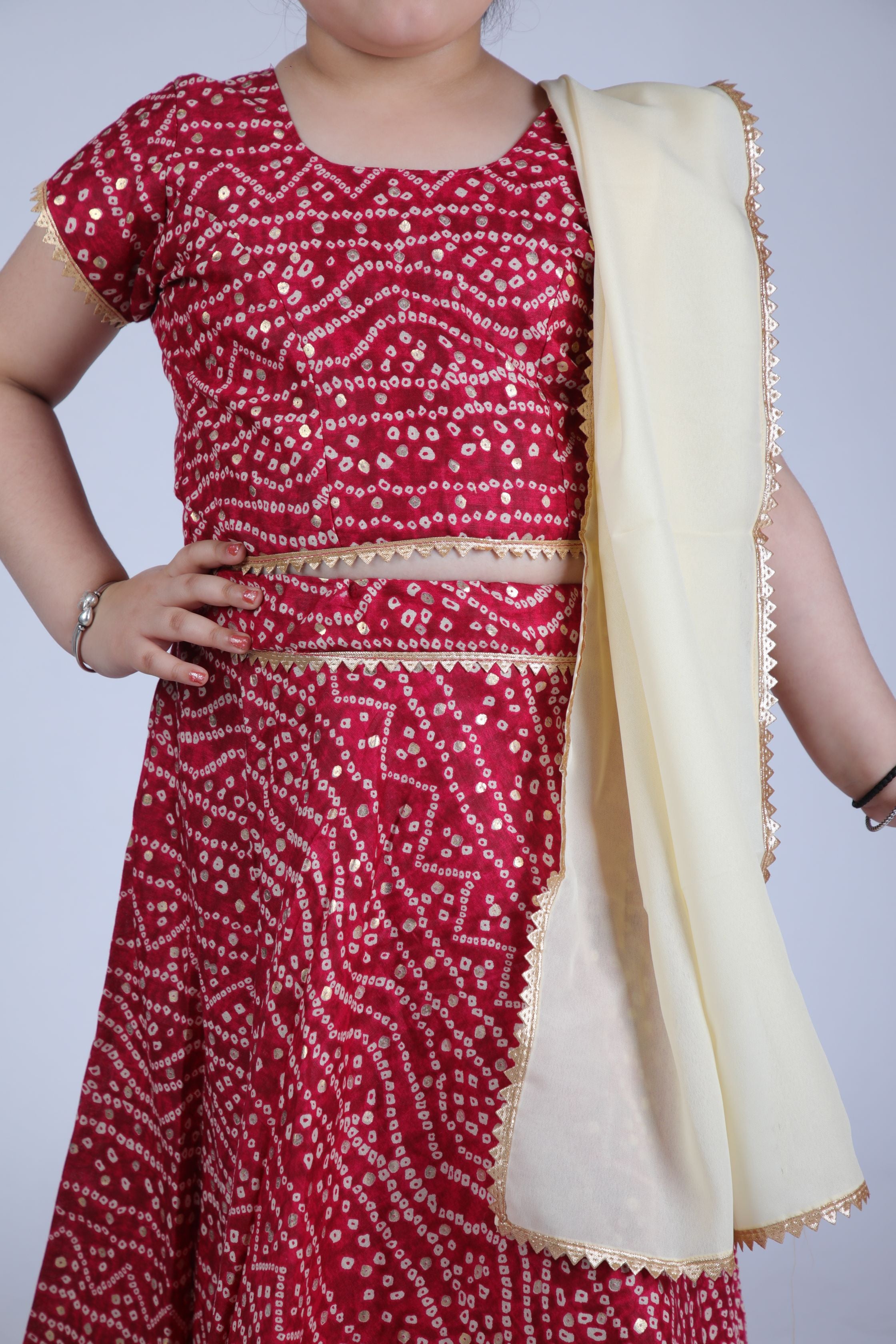 Banjara India Kutchi Emboidered Yellow Girls Chaniya Choli with Dupatta (CC-BANDHEJ) - Red