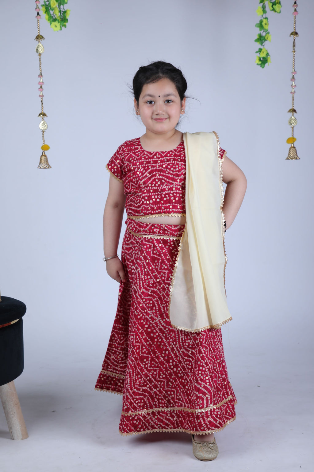 Banjara India Kutchi Emboidered Yellow Girls Chaniya Choli with Dupatta (CC-BANDHEJ) - Red
