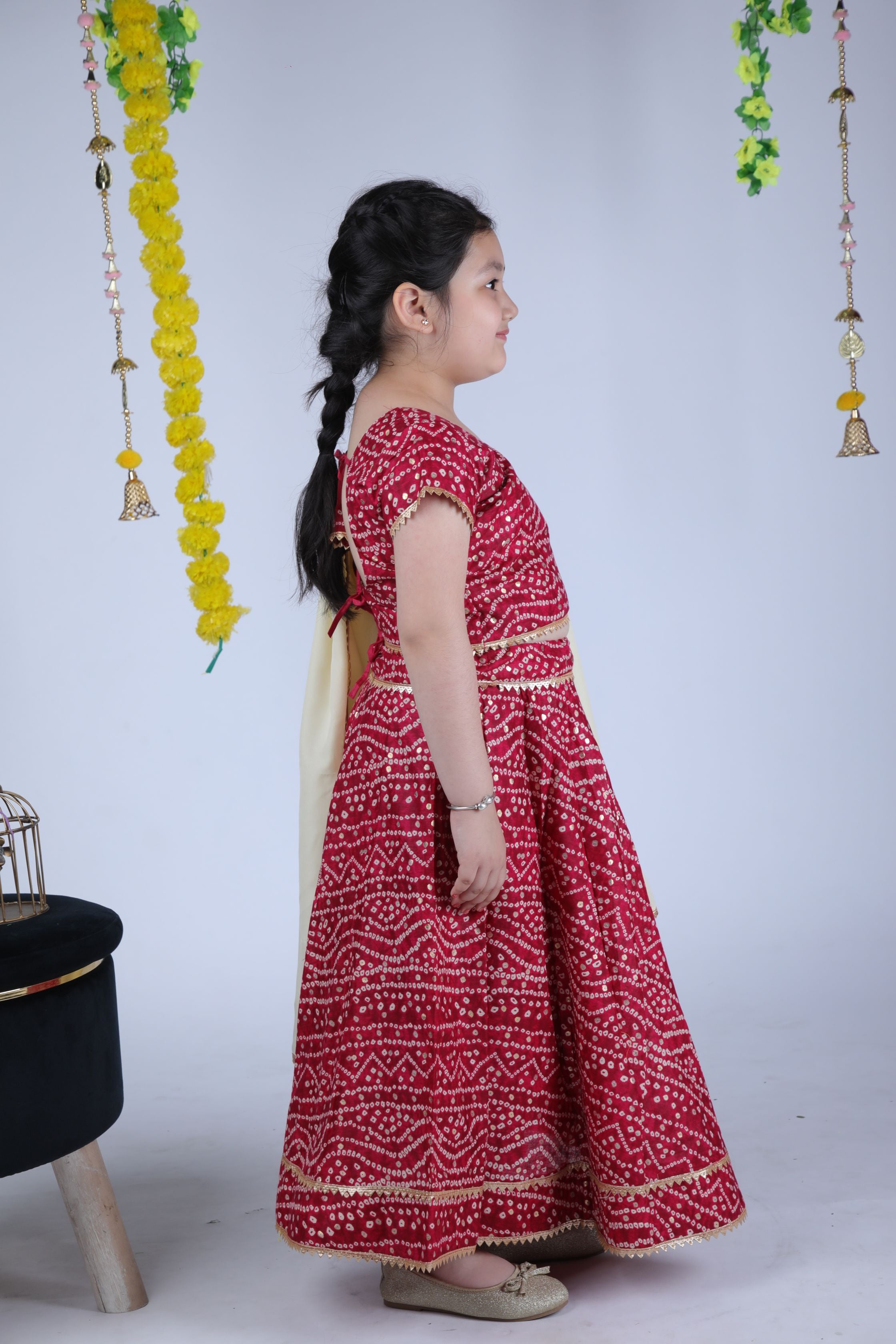 Banjara India Kutchi Emboidered Yellow Girls Chaniya Choli with Dupatta (CC-BANDHEJ) - Red