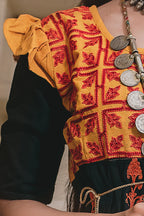 Black yellow unique Handloom Cotton  kedia with baby yoke and pants set (MF8004)