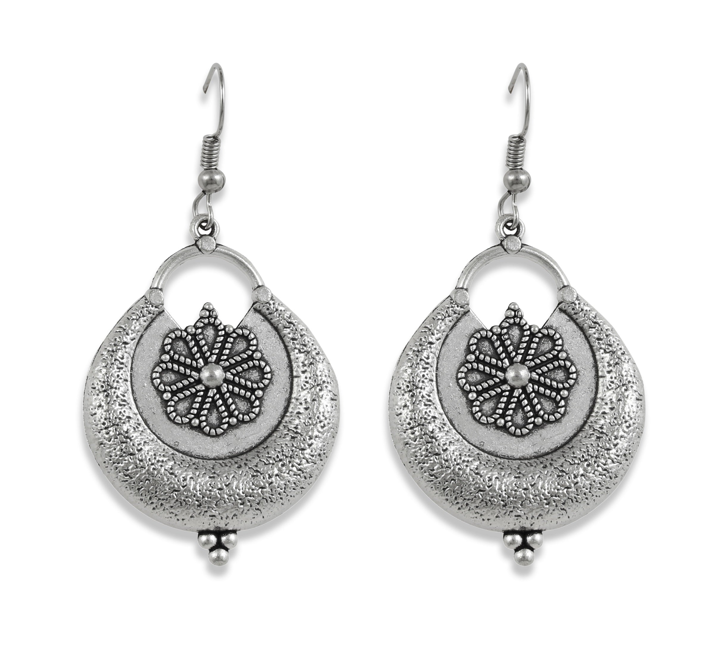 Charms Silver Oxidised Temple Jewellery Set with Earrings for Women/Girls NECK-31