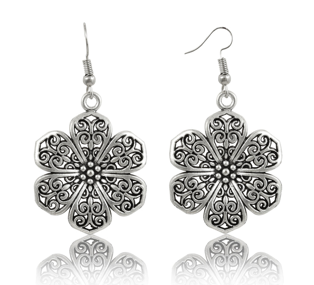 Charms Silver Oxidised Jewellery Set with Earrings for Women/Girls (NECK-27)