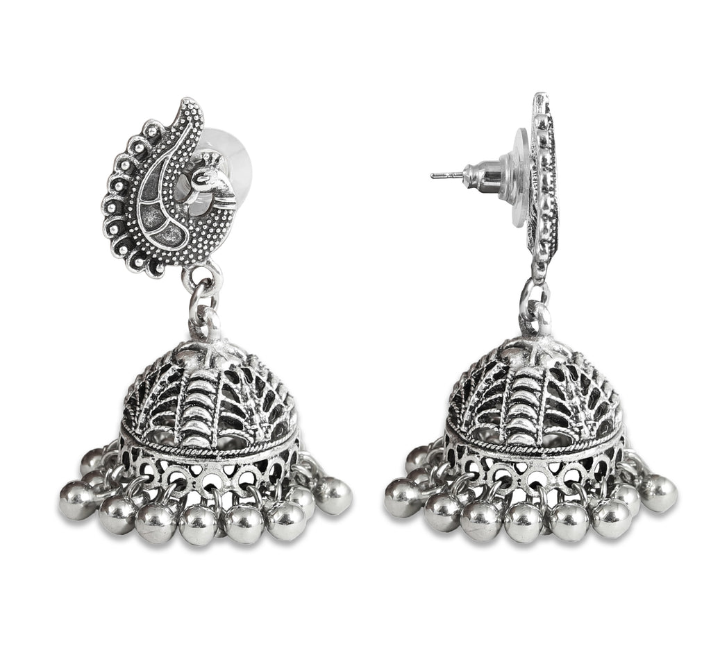 Charms Silver Oxidised Temple Jewellery Set with Earrings for Women/Girls NECK-33