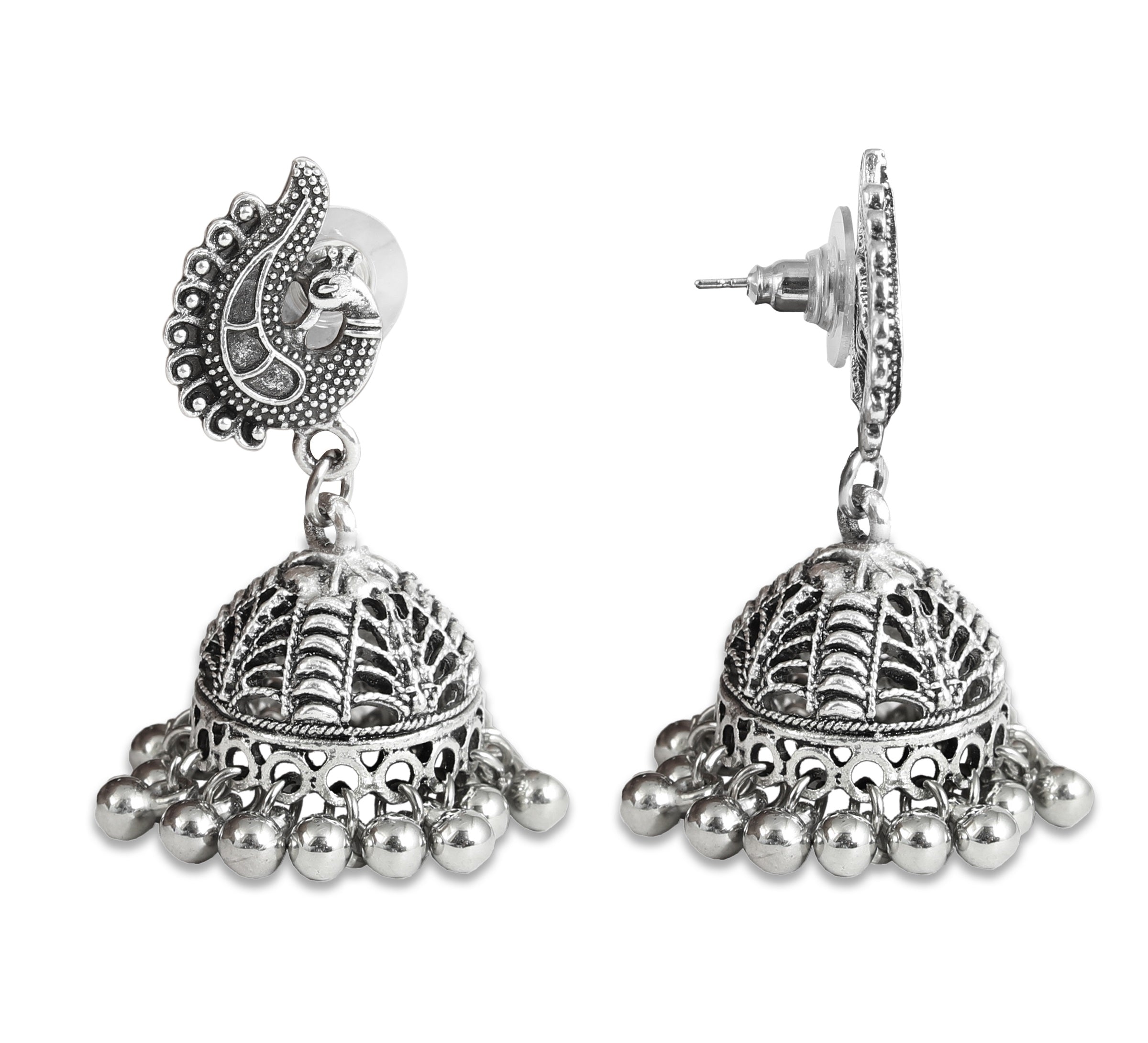 Charms Silver Oxidised Temple Jewellery Set with Earrings for Women/Girls NECK-33