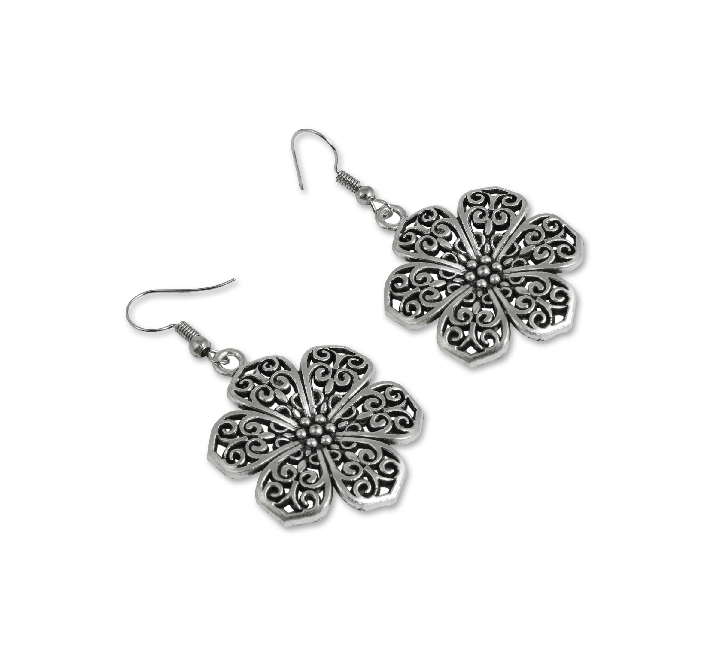 Charms Silver Oxidised Jewellery Set with Earrings for Women/Girls (NECK-27)