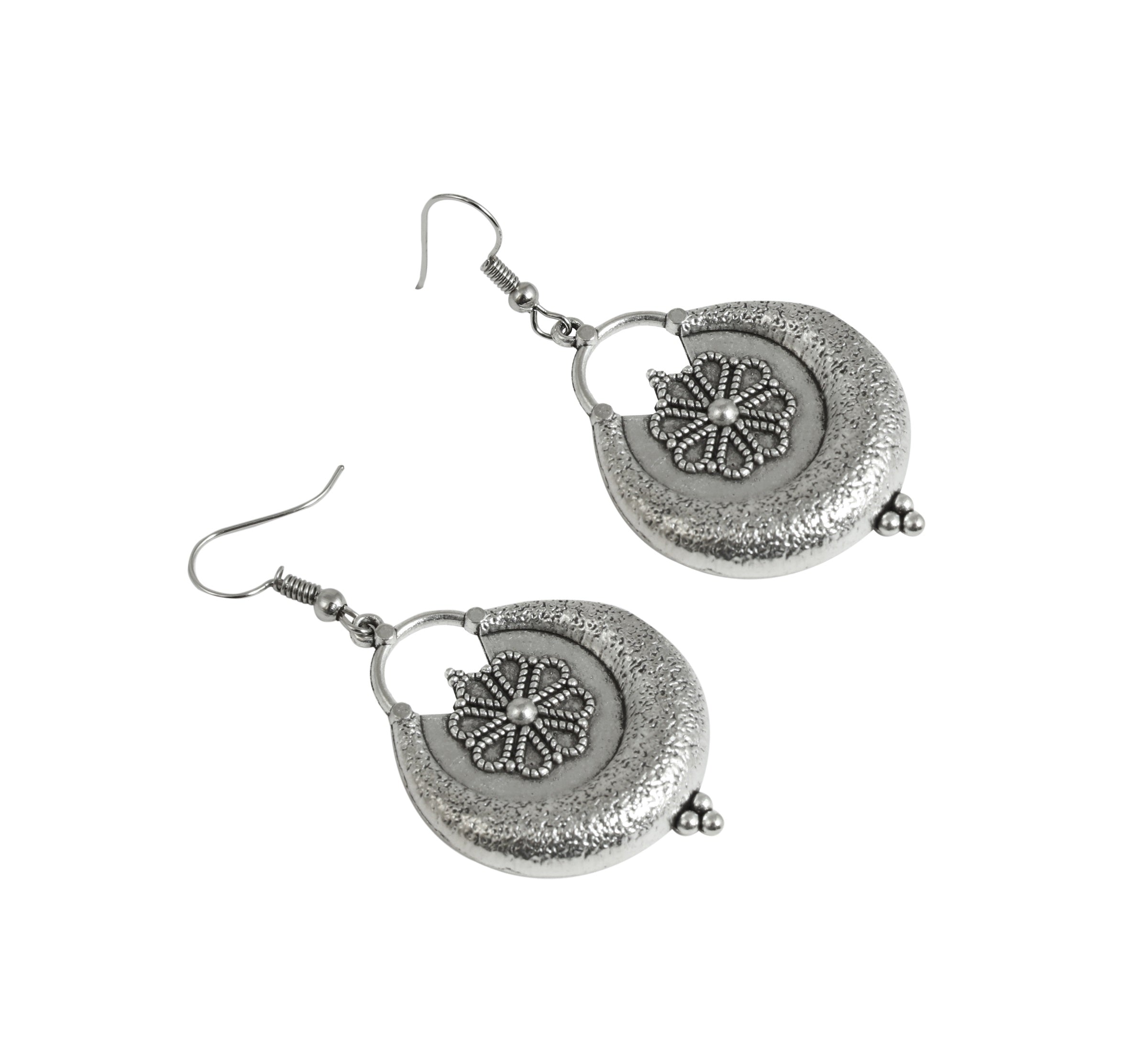 Charms Silver Oxidised Jewellery Set with Earrings for Women/Girls (NECK-30)