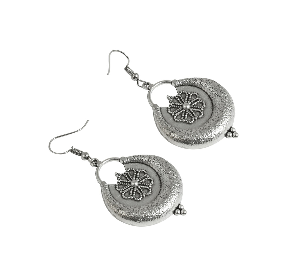 Charms Silver Oxidised Temple Jewellery Set with Earrings for Women/Girls NECK-31