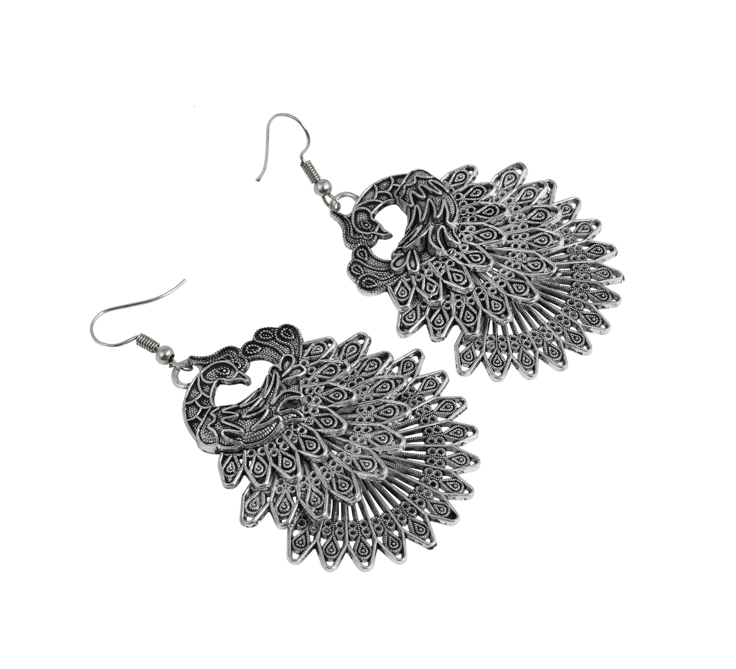 Charms Silver Oxidised Jewellery Set with Earrings for Women/Girls (NECK-29)