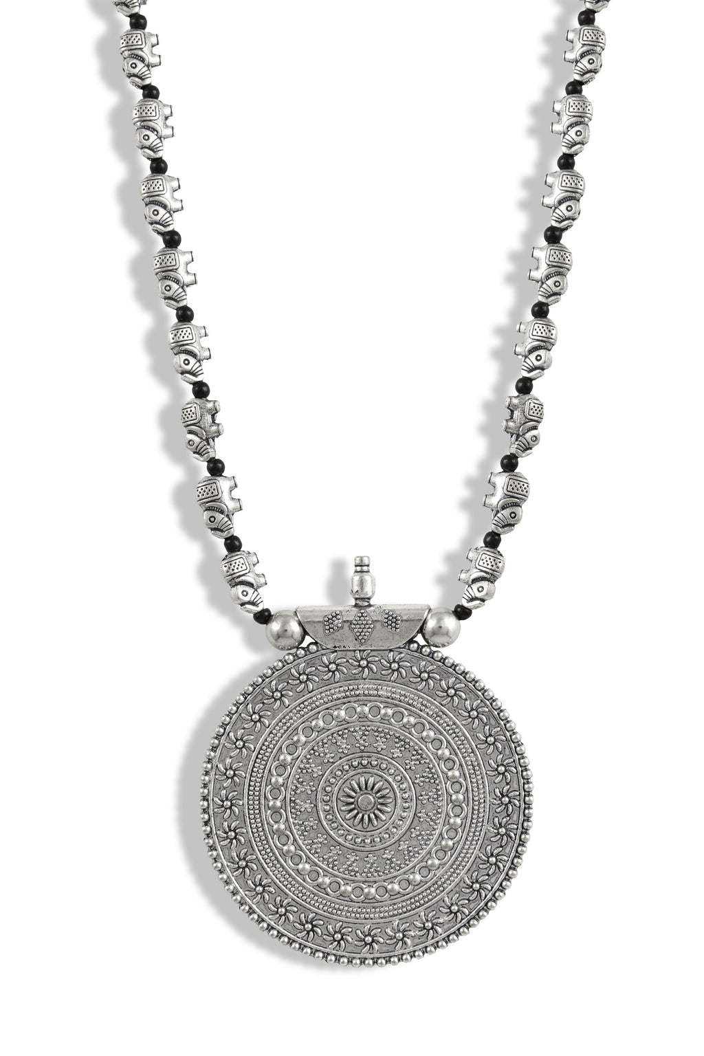 Charms Silver Oxidised Jewellery Set with Earrings for Women/Girls (NECK-27)